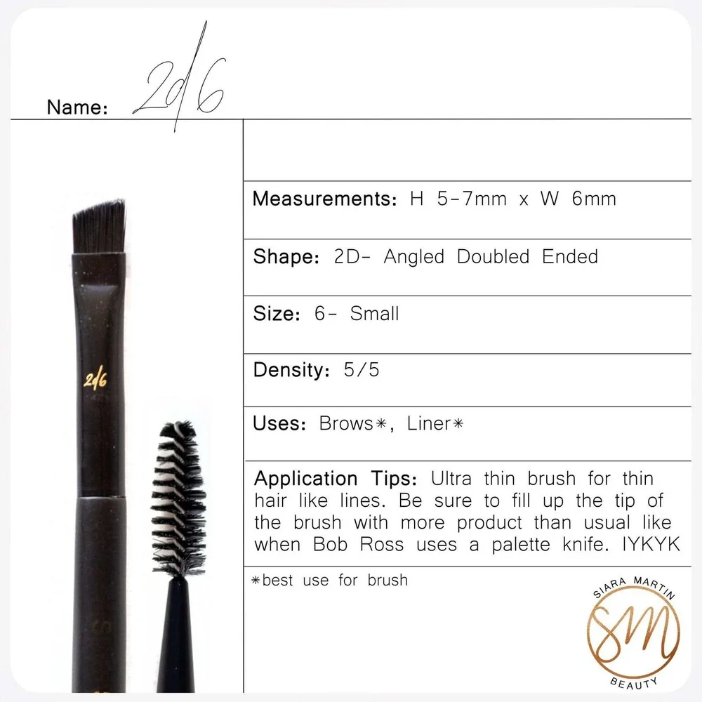 Siara Martin Beauty 2d6 Angled Liner Spoolie Dual Ended Brow Makeup Brush New